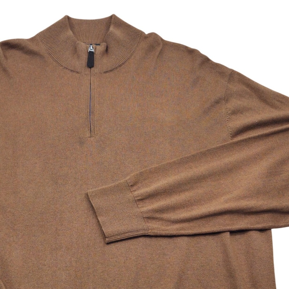 ORVIS /4 Zip Classic Knit Sweater Cotton Silk Cashmere Blend Brown Mens XXL‎